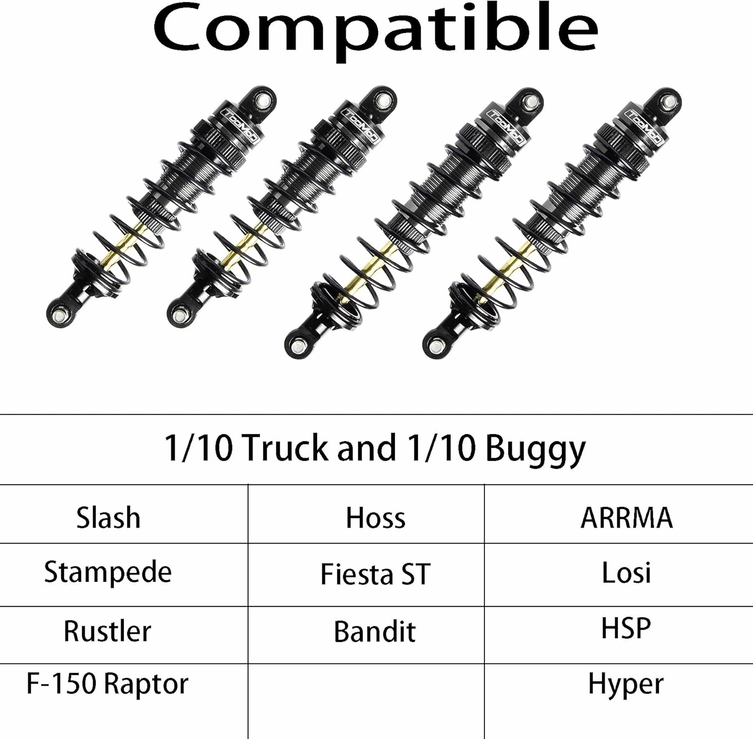 90mm/105mm RC Oil Shock Absorber Big Bore Damper for 1/10 Slash 2WD, 4WD 4x4,Stampede,Rustler 4X4 VXL, Hoss,Bandit, Ford, Vorteks, Parts Upgrade Replace (Black)