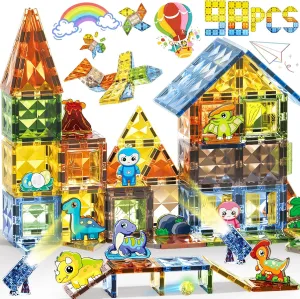 98PCS Magnetic Building Sets - Magnetic Tiles with Lights for Preschoolers Ideal Construction Set for Building Learning Activities