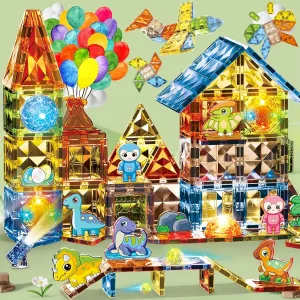 98PCS Magnetic Tiles with Lights, Magnetic Building Sets for Preschoolers Ideal Construction Set for Building Learning Activities