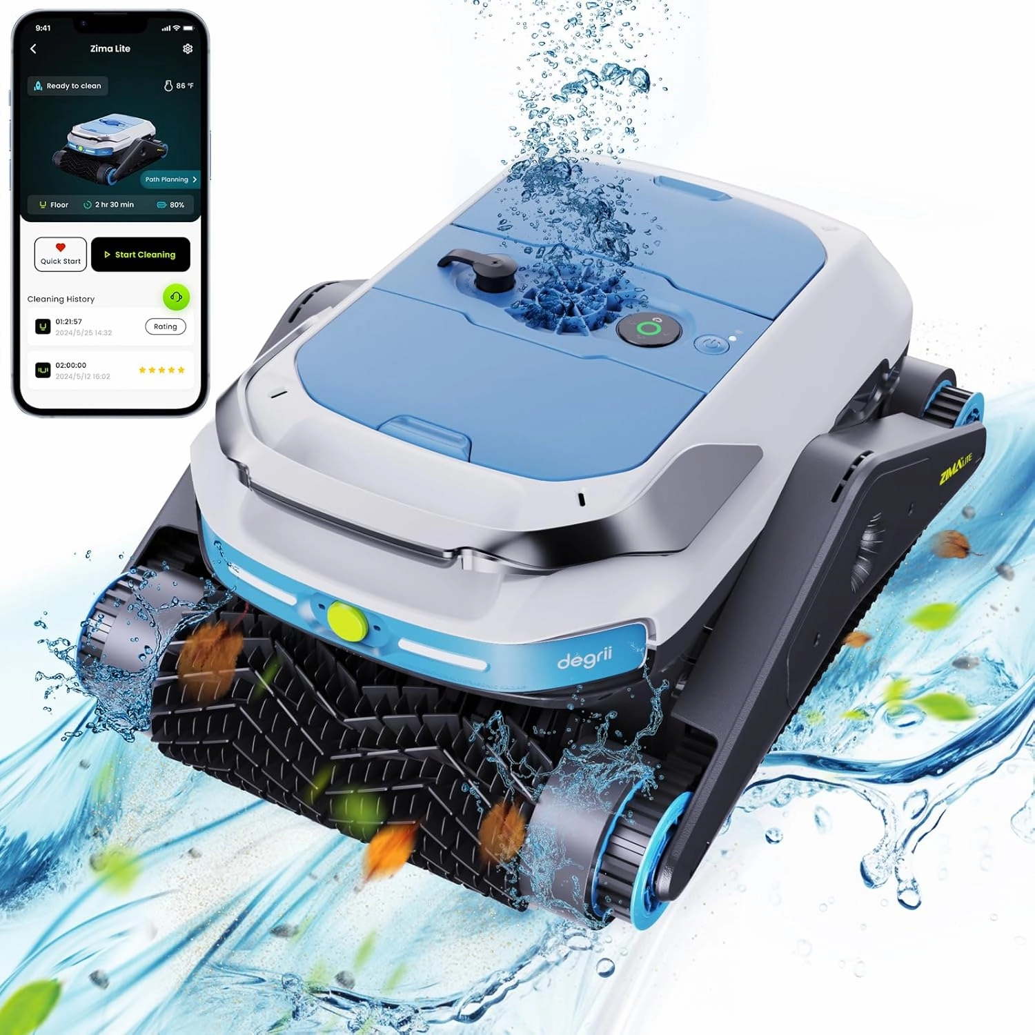 (2024) Degrii Zima Lite Robotic Pool Cleaner, Cordless Robotic Pool Vacuum with Ultrasonic Navigation, Wall & Waterline Cleaning, App Control, 3H Runtime, for Pools up to 3,800 Sq Ft