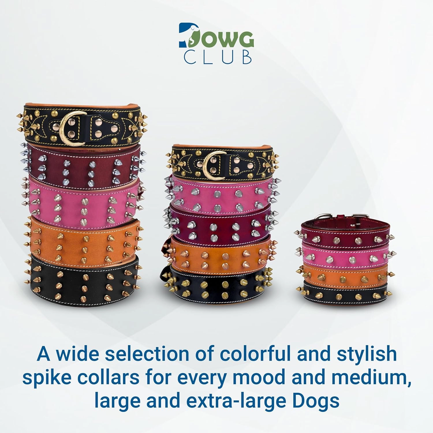 | Genuine Leather Spike Dog Collar | Full Grain, Heavy Duty | Comfortable, Strong, Best for Medium, Large, XL Breeds | 2" Wide (XL (Fit Neck 22.5"-25.5"), Pink with Silver Spikes)