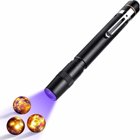 A2D Pen Blacklight 365nm UV Flashlight with Pen High Power Output, Pure Beam for UV Glue Curing Light, Rock and Mineral Fluorescent Glowing, Pet Urine Detector Light, AC Leak Detector
