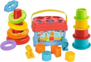 ABC 104010048 - ABC Playset, Sorting/Stacking Toys - ABC Playset with Colorful Sorting Bucket with Blocks, Stacking Mugs and Stacking Pyramid with Various Ring Shapes, 18 Pieces, From 12 Months