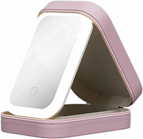 ACJRYO LED Three-Color Adjustable Makeup Mirror, Three Colors Brightness Adjustable Makeup Mirror with Lights, Rechargeable Lighted Makeup Mirror, Pink