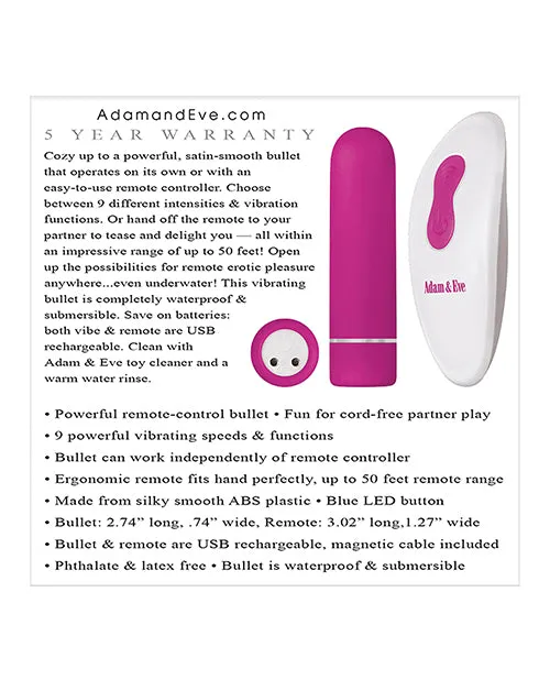 Adam & Eve Eve's Rechargeable Remote Control Bullet - Pink/white