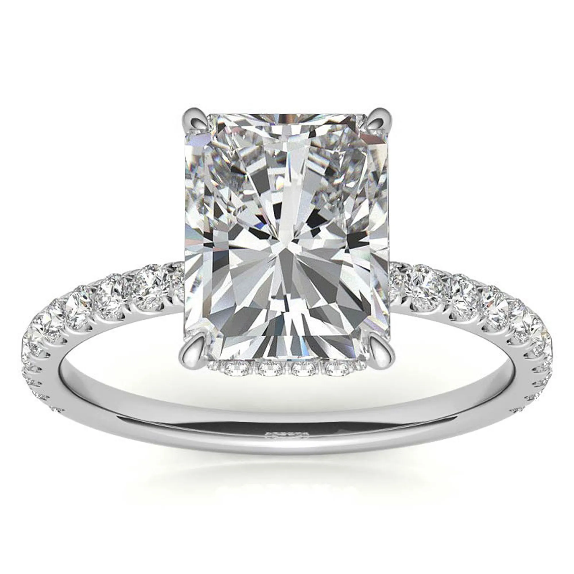 Adjustable Elegant Sterling Silver Moissanite White Gold Pave Band Ring Perfect for Engagement.