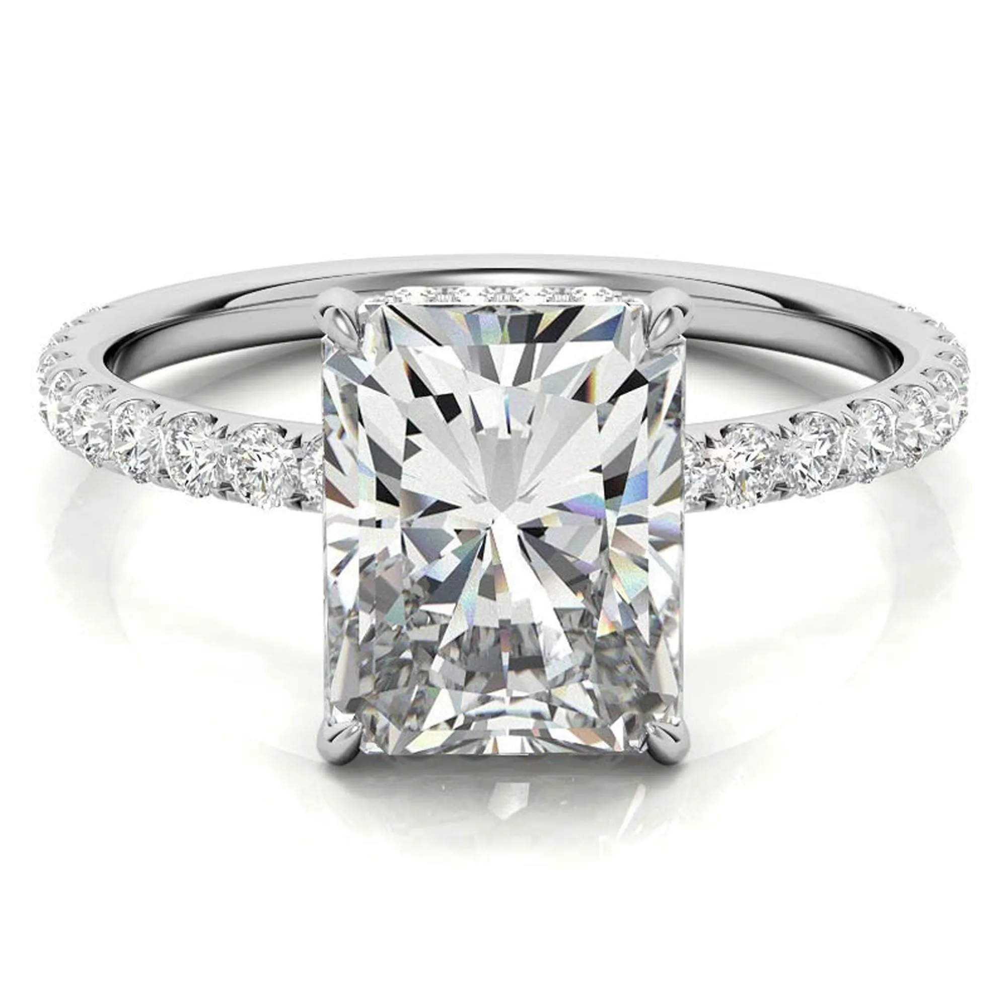 Adjustable Elegant Sterling Silver Moissanite White Gold Pave Band Ring Perfect for Engagement.