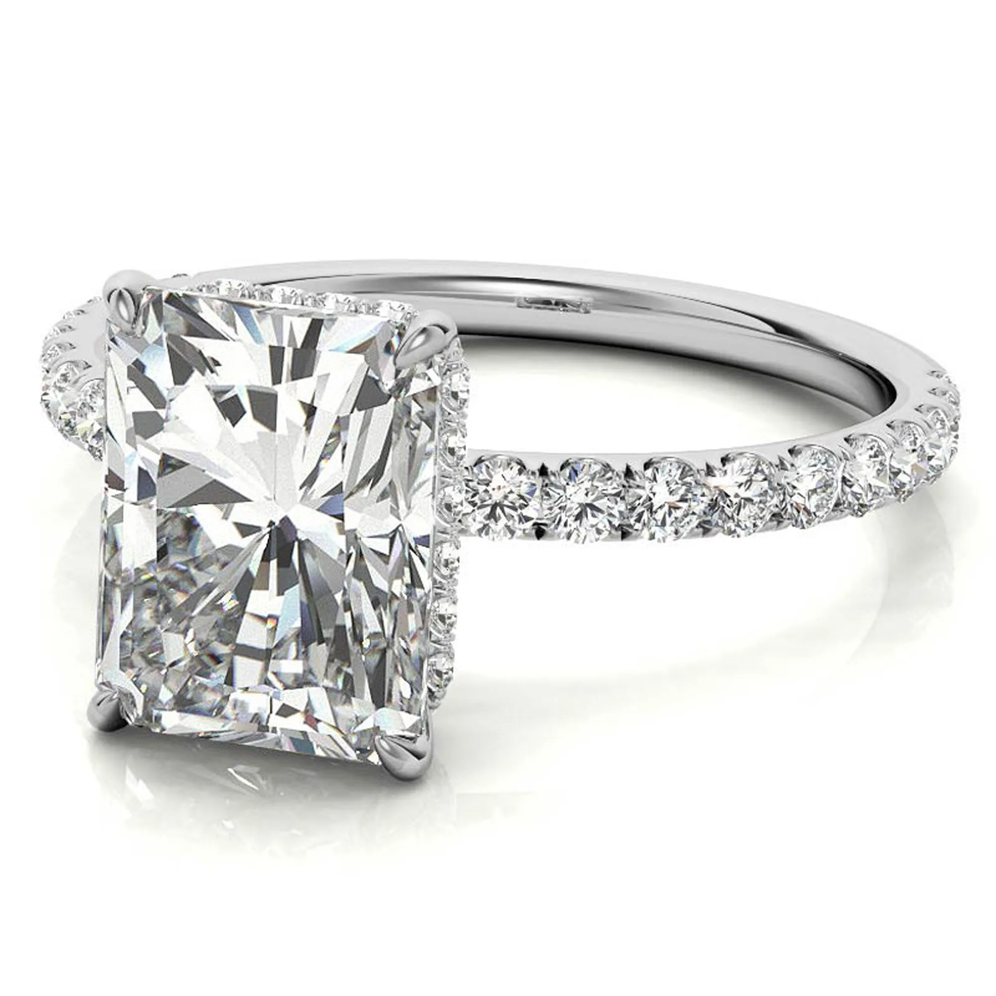 Adjustable Elegant Sterling Silver Moissanite White Gold Pave Band Ring Perfect for Engagement.