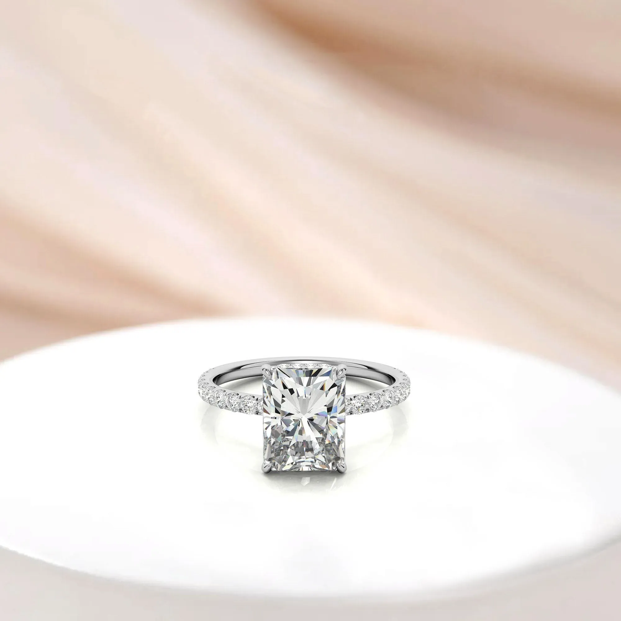 Adjustable Elegant Sterling Silver Moissanite White Gold Pave Band Ring Perfect for Engagement.