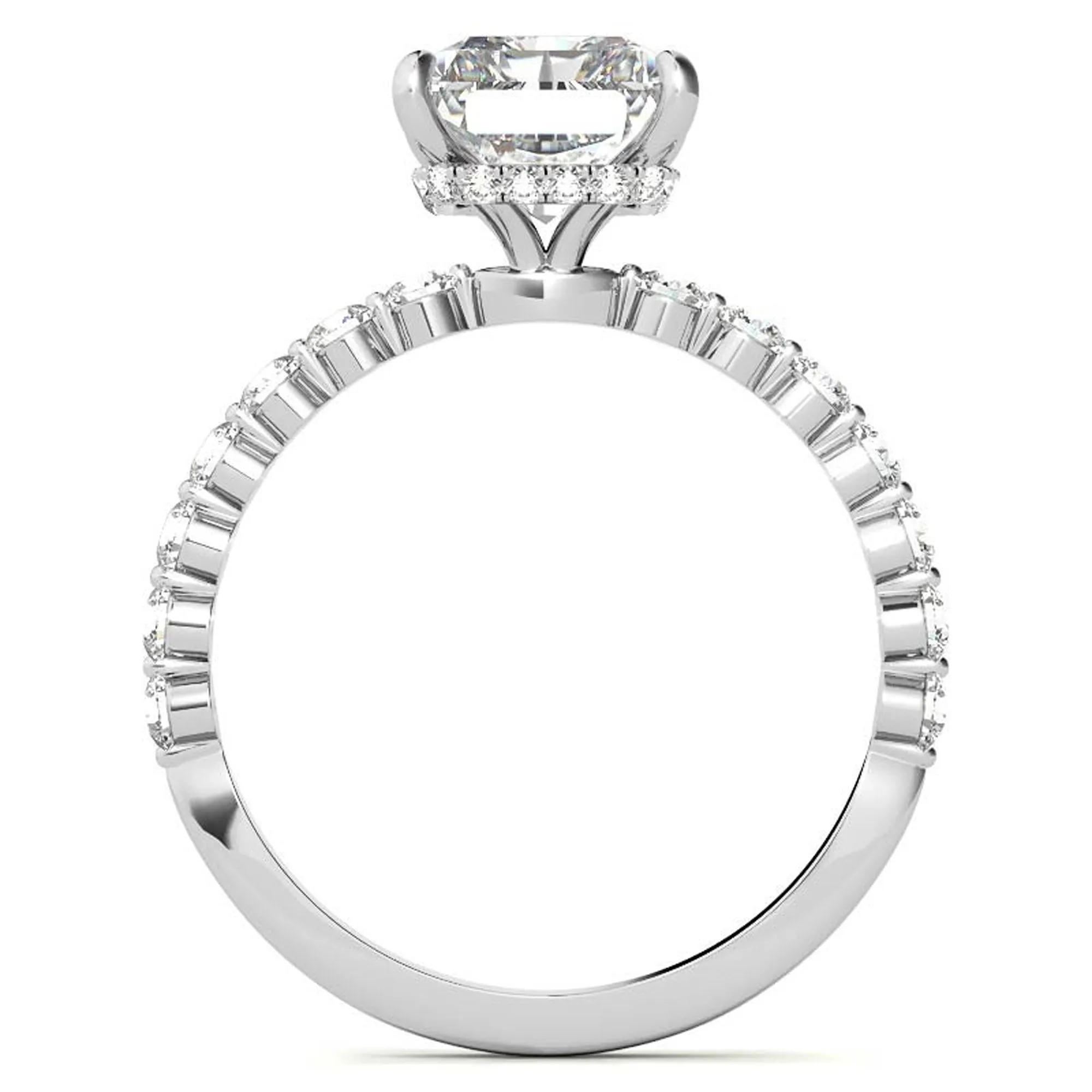 Adjustable Sterling Silver Elegant White Gold Radiant Cut Stone & Pave Accents For Women