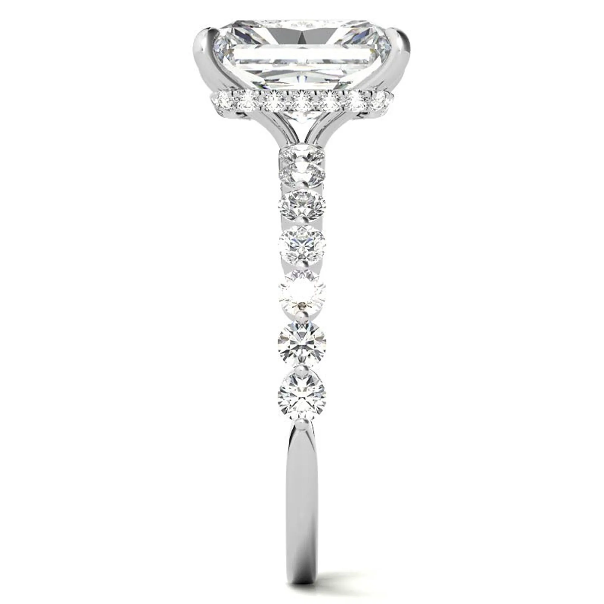Adjustable Sterling Silver Elegant White Gold Radiant Cut Stone & Pave Accents For Women