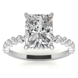 Adjustable Sterling Silver Elegant White Gold Radiant Cut Stone & Pave Accents For Women