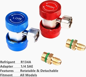 Adjustable R134A Adapter Fittings High-Low Quick Coupler AC Car Air Conditioner Refrigeration Freon Manifold Gauge Hose Connector, 1/4 SAE HVAC