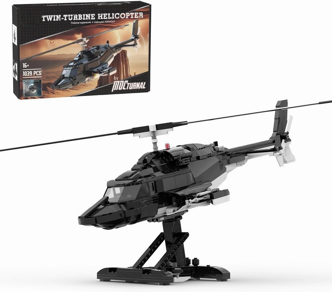 Aetheria Military Helicopter Building Bricks, WW2 Air Wolf Gunship Helicopter Model, MOC Plane Designed by MOCturnal, Aircraft Blocks Collectors & Enthusiasts for Adult - 1039 Pieces