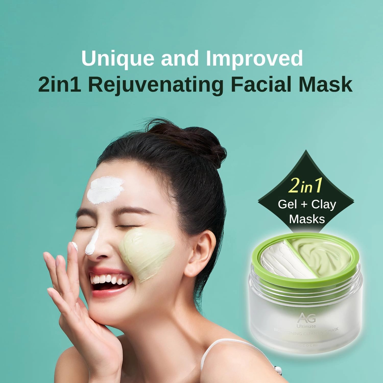AG Ultimate 2in1 Clay and Gel Cream Mask, Clay Mask for Face, Rejuvenating Green Tea Mask, Japanese Hydrating Face Mask Skincare with Swappable Container