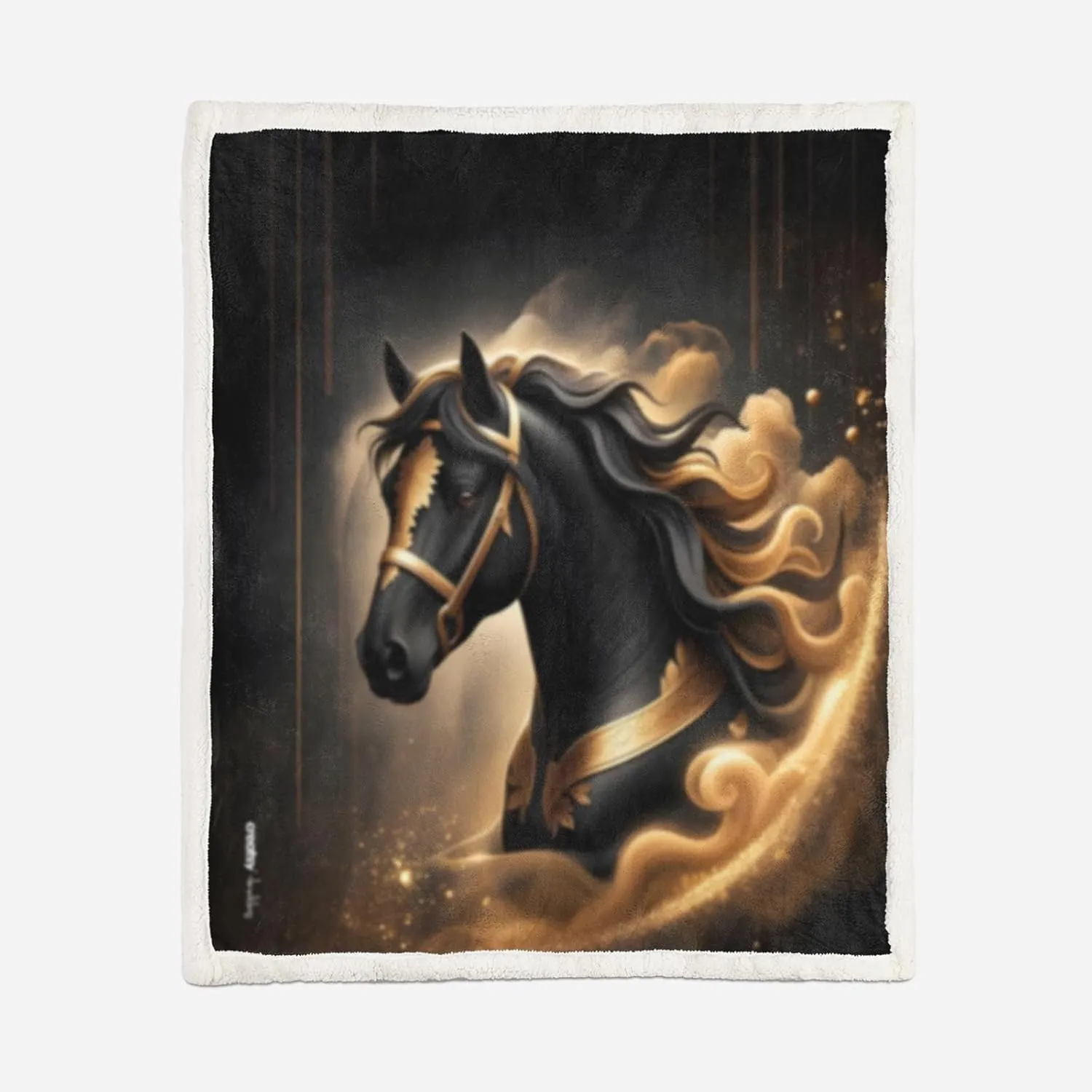 AILONEN Black & Gold Horse Throw Blanket,Galloping Horse Fleece Shepra Blanket,West Desert Smoking Printed Soft Blanket Bed/Sofa Decor, 47 x 31 Inches