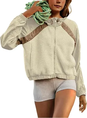 Aimiray Women's Winter Fleece Jackets Zip Up Oversized Sherpa Coats Fuzzy Patch Outerwear with Pockets