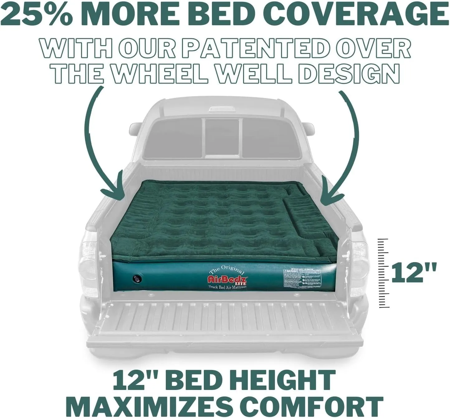 AirBedz Lite (PPI PV203C) Mid-Size 6'-6.5' Short Truck Bed Air Mattress, Green (72" x 55" x 12" Inflated)