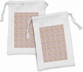 Ambesonne Paisley Fabric Pouch Set of 2, Traditional Inspired Elements Colorful Composition Floral Print, Small Drawstring Bag for Toiletries Masks and Favors, 9" x 6", Lilac Multicolor