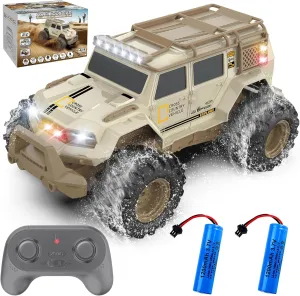 Amphibious Remote Control Car 1:14 with 2 Rechargeable Batteries, 4WD Electric Vehicle for Boys Age 8-12, Offroad Waterproof RC Truck All Terrain RC Drift Cars Beach Pool Toys Gifts for Kids