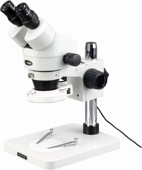 AmScope SM-1BS-64S Professional Binocular Stereo Zoom Microscope, WH10x Eyepieces, 7X-45X Magnification, 0.7X-4.5X Zoom Objective, 64-Bulb LED Ring Light, Pillar Stand, 110V-240V