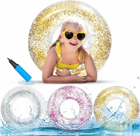 Anas Pool Floats Rings, Inflatable Swimming Pool Floating Rings, Summer Fun Glitter Multicolor Swim Tube Pool Floaties, Summer Outdoor Floats 3 Pack