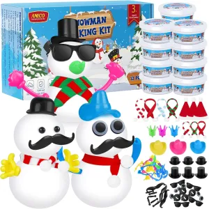 Aneco 12 Pack Christmas Build Snowman Modeling Clay Christmas DIY Craft Kit Air Dry Snowman Decorating Kit Winter Snowman Gift Toys for Christmas Holiday Decorations