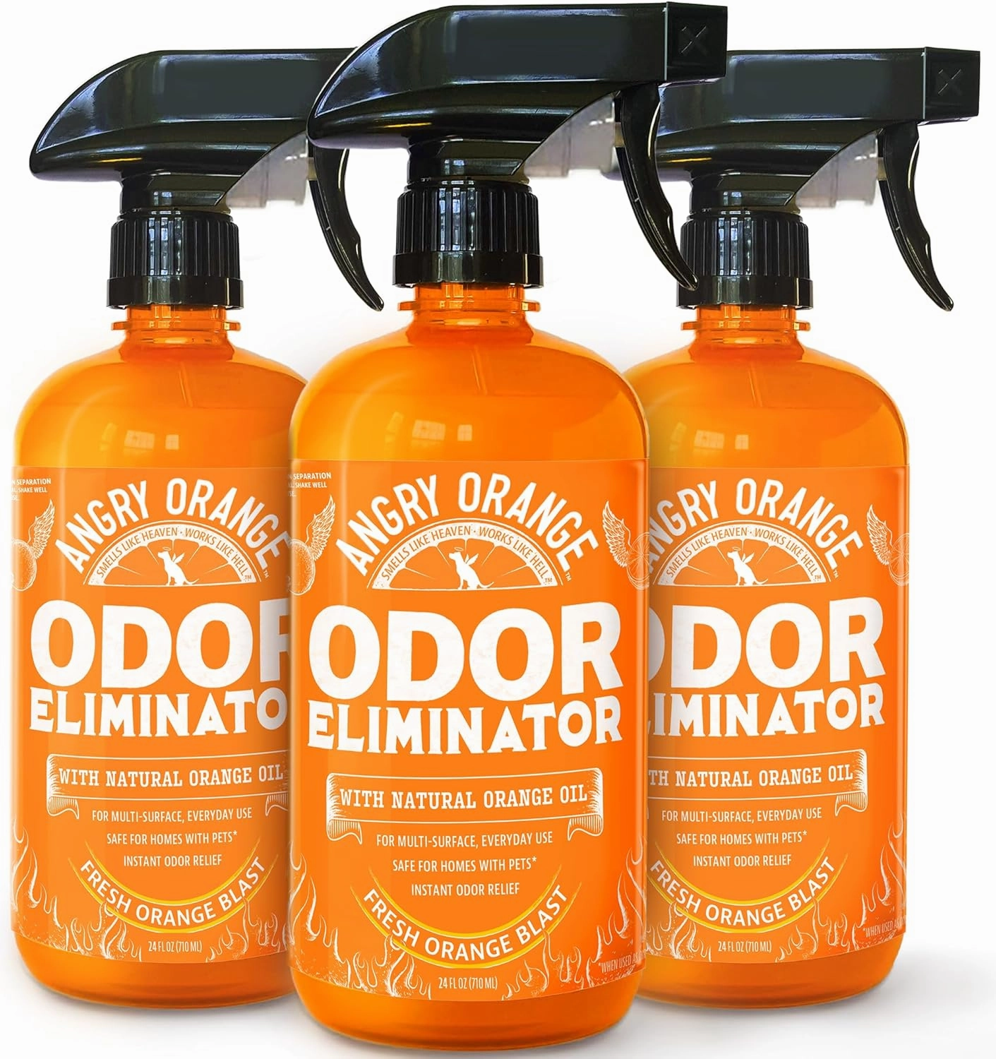 ANGRY ORANGE Pet Odor Eliminator for Dog and Cat Urine, Carpet Stains, and Strong Smells – Citrus Cleaner with Natural Orange Oil – 24 oz - Value 3 Pack