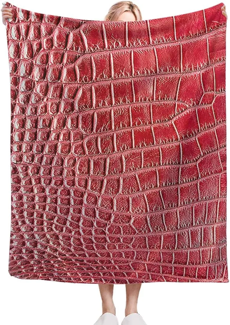 Animal Print Reversible Lightweight Cozy Plush Fleece Microfiber Decorative Shaggy Blanket for Couch Sofa Bed, Crocodile Skin Designer Themed Art 60x80 Inches Brown Throw Blanket