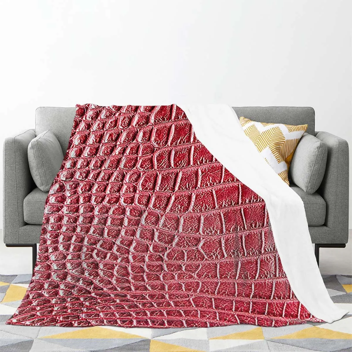 Animal Print Reversible Lightweight Cozy Plush Fleece Microfiber Decorative Shaggy Blanket for Couch Sofa Bed, Crocodile Skin Designer Themed Art 60x80 Inches Brown Throw Blanket