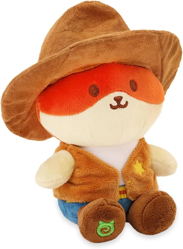 Anirollz Stuffed Animal Plush Toy Western Cowboy Foxiroll Small Sitting Plush Doll | Soft, Squishy, Warm, Cute, Comfort, Safe Birthday Gift Kawaii