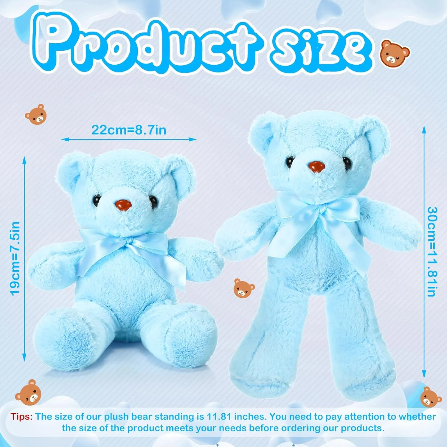 Aoriher 6 Pcs Bear Stuffed Animal Bulk Baby Shower Bear Plush Toys Soft Cute Sleeping and Playing Decorations for Kids Graduation Gift Baby Shower Birthday Party Favor(Blue)
