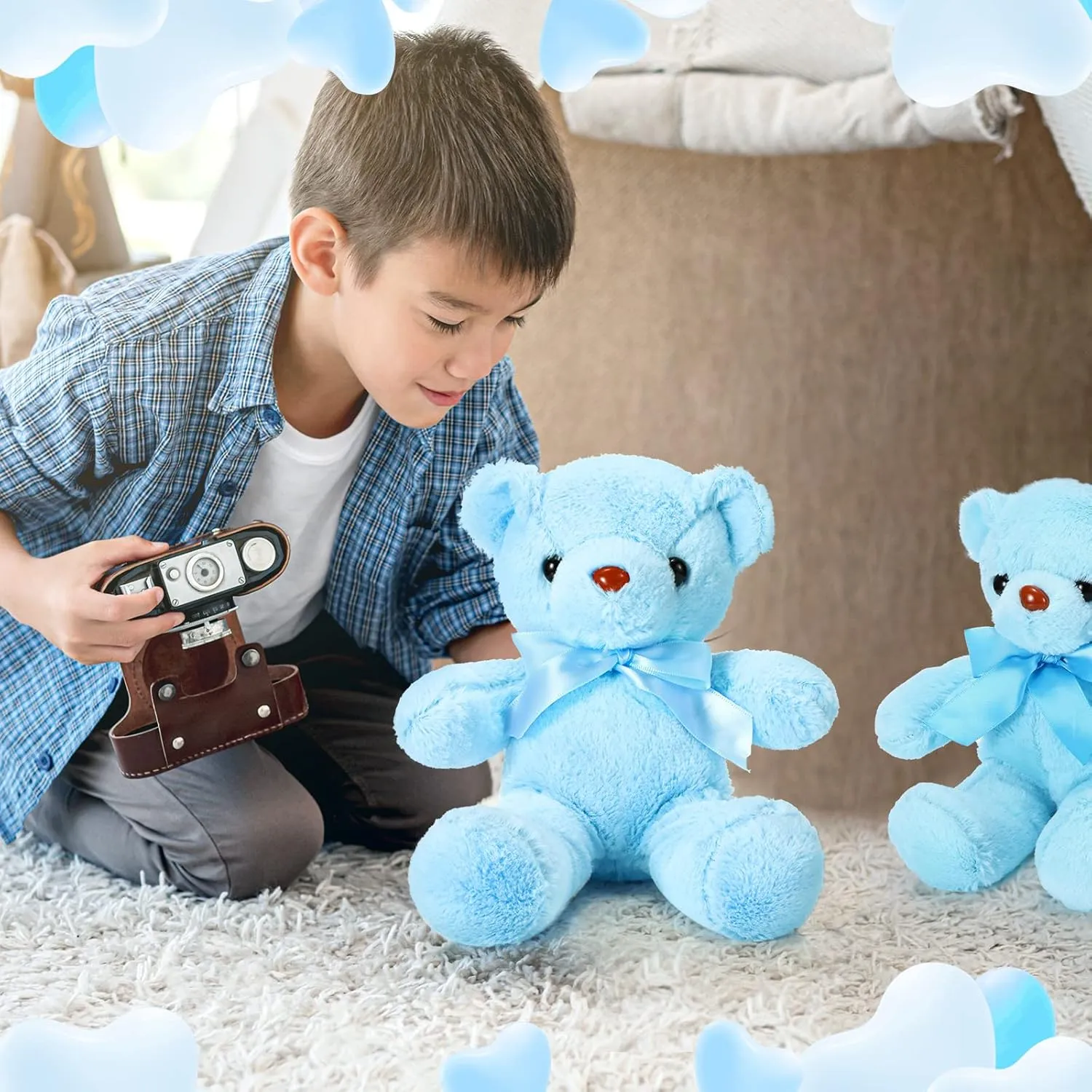 Aoriher 6 Pcs Bear Stuffed Animal Bulk Baby Shower Bear Plush Toys Soft Cute Sleeping and Playing Decorations for Kids Graduation Gift Baby Shower Birthday Party Favor(Blue)