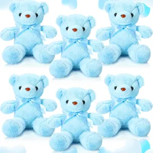 Aoriher 6 Pcs Bear Stuffed Animal Bulk Baby Shower Bear Plush Toys Soft Cute Sleeping and Playing Decorations for Kids Graduation Gift Baby Shower Birthday Party Favor(Blue)