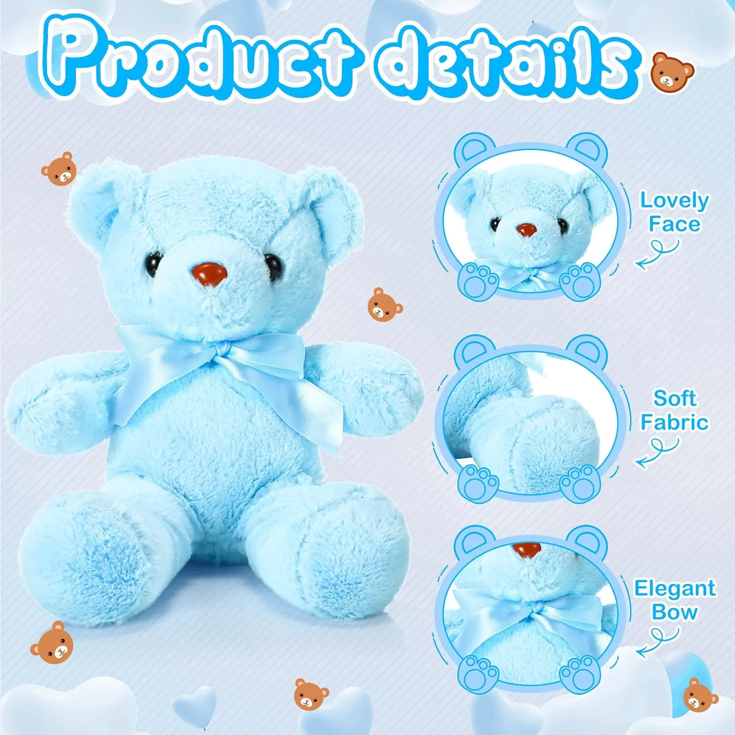 Aoriher 6 Pcs Bear Stuffed Animal Bulk Baby Shower Bear Plush Toys Soft Cute Sleeping and Playing Decorations for Kids Graduation Gift Baby Shower Birthday Party Favor(Blue)