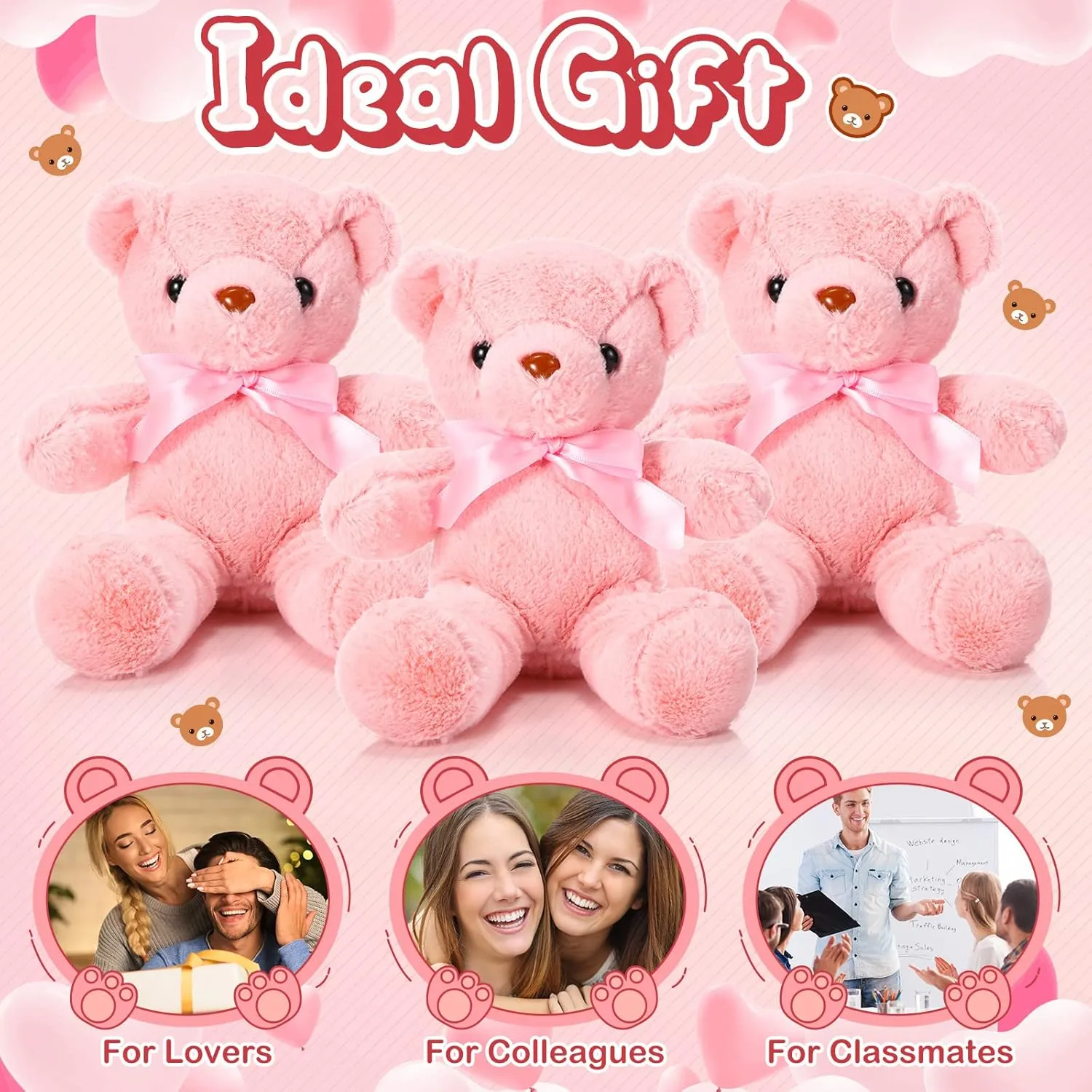 Aoriher 6 Pcs Bear Stuffed Animal Bulk Baby Shower Bear Plush Toys Soft Cute Sleeping and Playing Decorations for Kids Graduation Gift Baby Shower Birthday Party Favor(Pink)