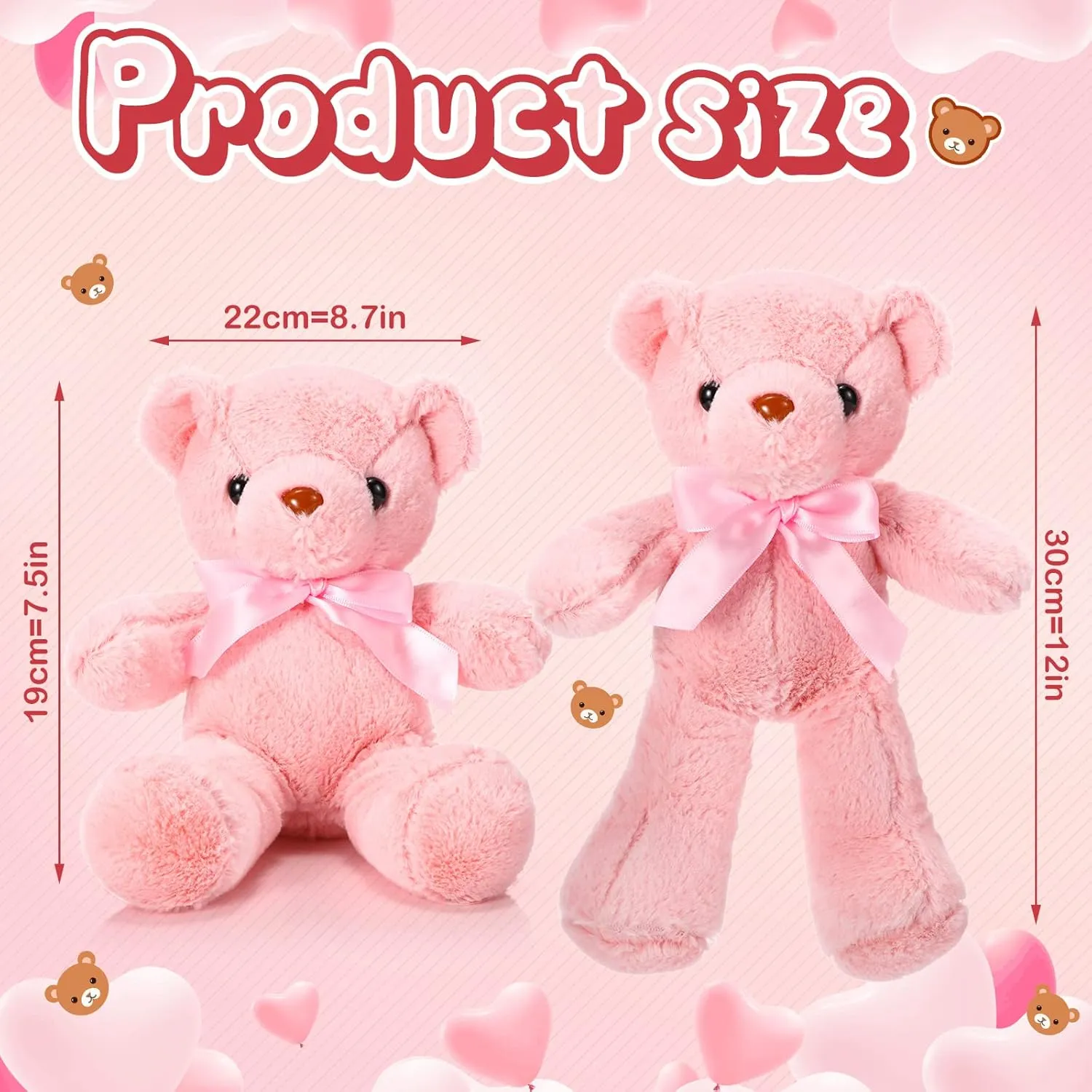 Aoriher 6 Pcs Bear Stuffed Animal Bulk Baby Shower Bear Plush Toys Soft Cute Sleeping and Playing Decorations for Kids Graduation Gift Baby Shower Birthday Party Favor(Pink)