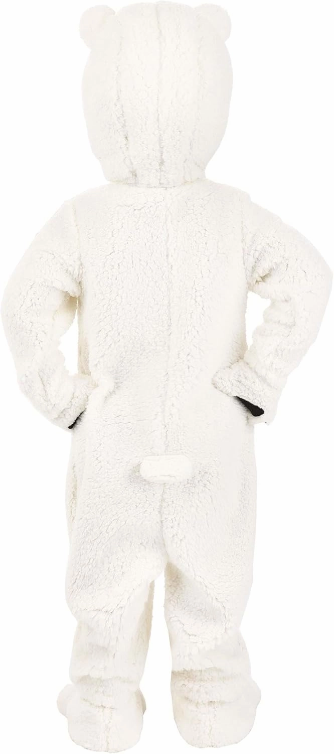 Arctic Polar Bear Costume for Toddlers - Shearling Fleece Bodysuit, Gloves, Shoe Covers, and Headpiece with Embroidery