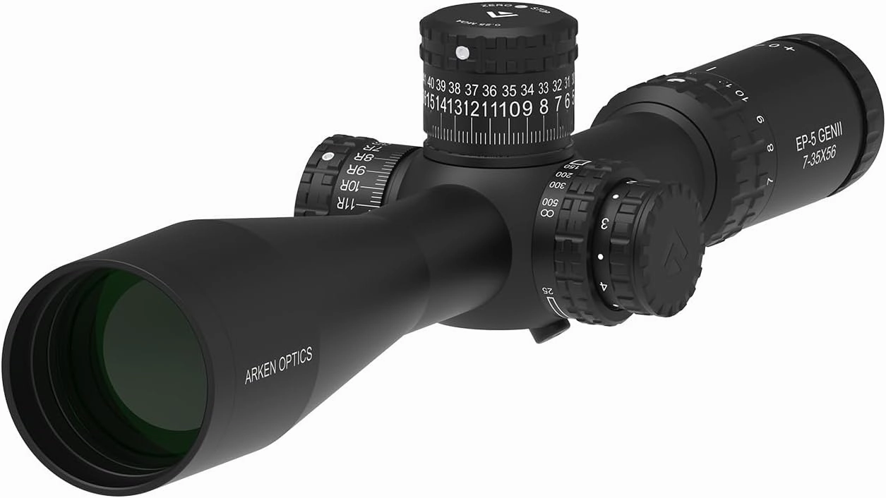 Arken Optics EP5 Gen 2 7-35x56 FFP Long Range Precision Rifle Scope with Illuminated VPR Reticle, Zero Stop and 34mm Tube