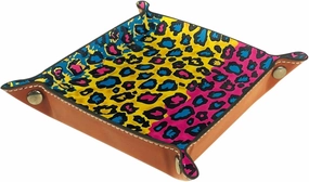 Art Colorful Leopard Stacking Jewelry Organizer Trays, Desk Drawer Earring Tray with Key Tray, Small and Decorative Jewelry Storage