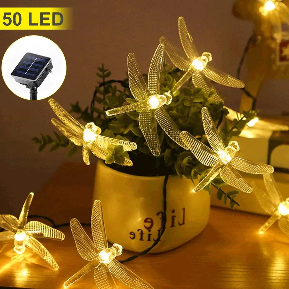 ASFSKY Dragonfly Solar Lights Outdoor 50 LED Dragonfly Lights Waterproof Warm White