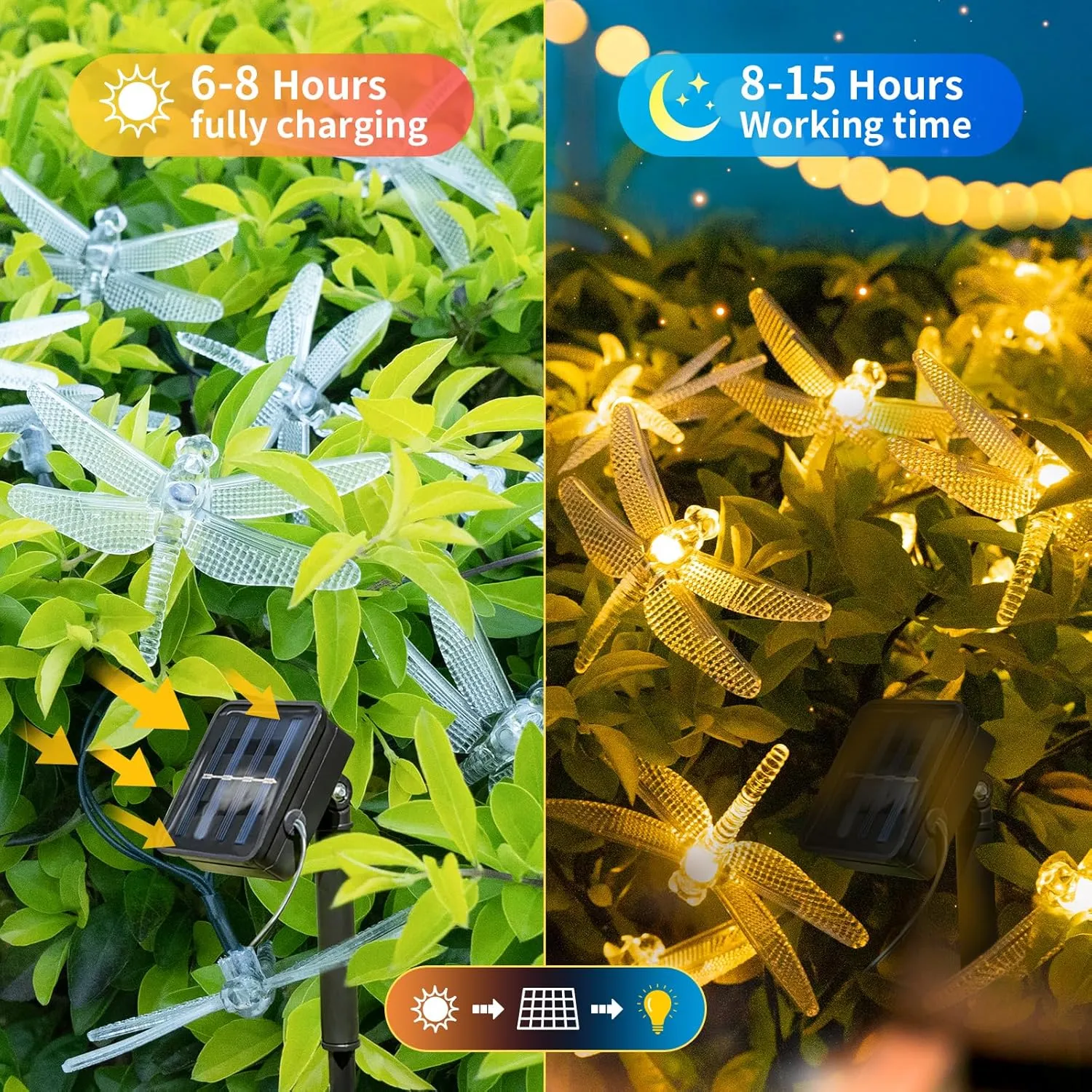 ASFSKY Dragonfly Solar Lights Outdoor 50 LED Dragonfly Lights Waterproof Warm White