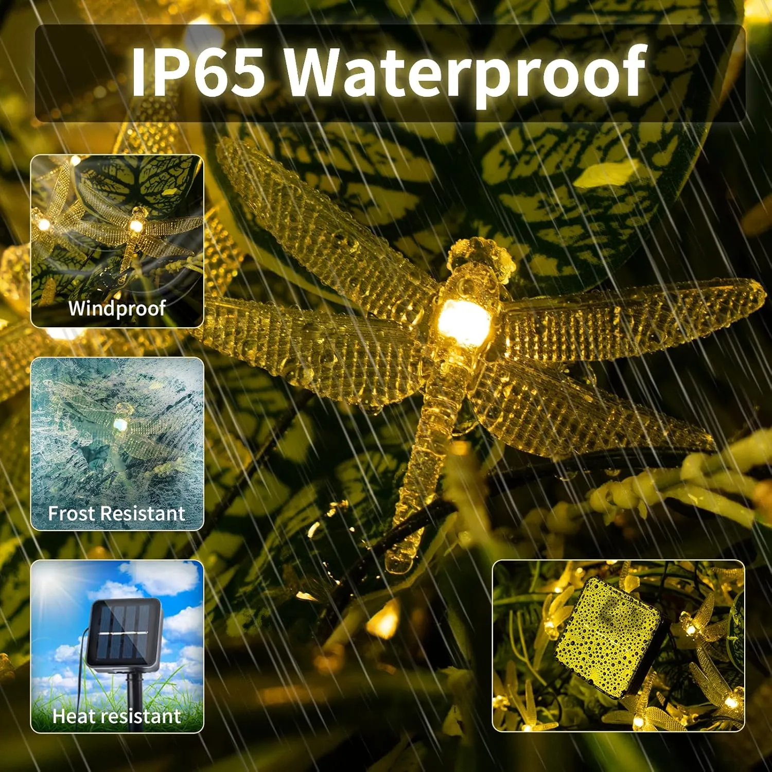 ASFSKY Dragonfly Solar Lights Outdoor 50 LED Dragonfly Lights Waterproof Warm White