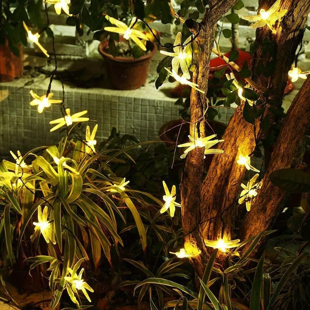 ASFSKY Dragonfly Solar Lights Outdoor 50 LED Dragonfly Lights Waterproof Warm White