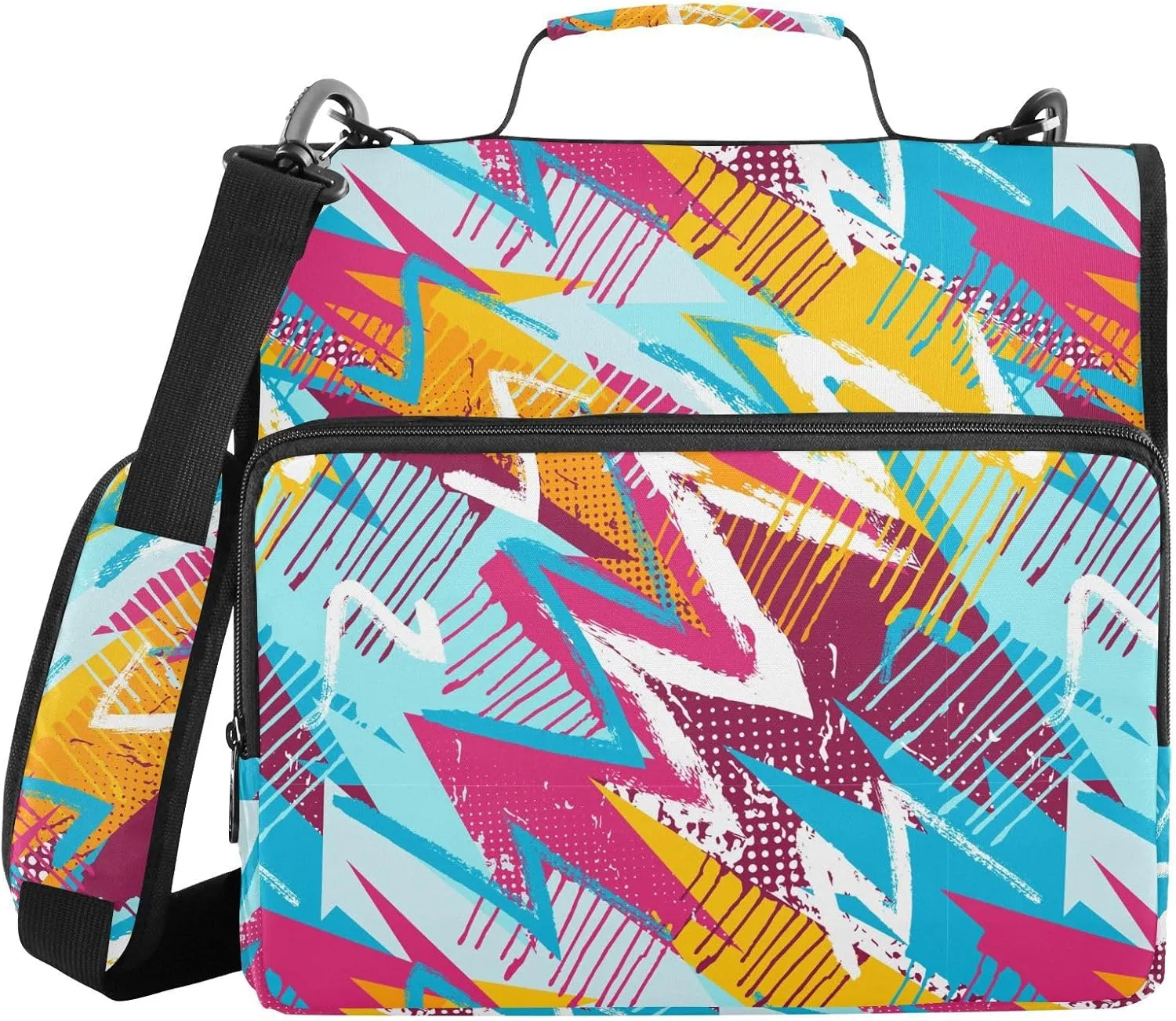 Aslsiy Zipper Binder Abstract Chaotic Geometric 1.5 inch 3-Ring Binder Organizer Blue Yellow Trapper Keeper with Shoulder Strap for School Office Supplies