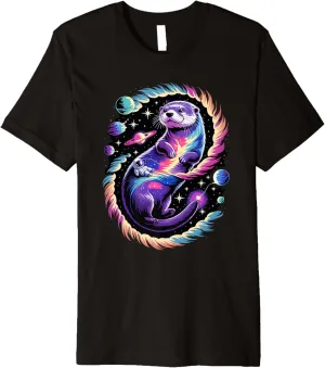 Astronaut Riding Otter Space Stars Galaxy Planets Premium T-Shirt