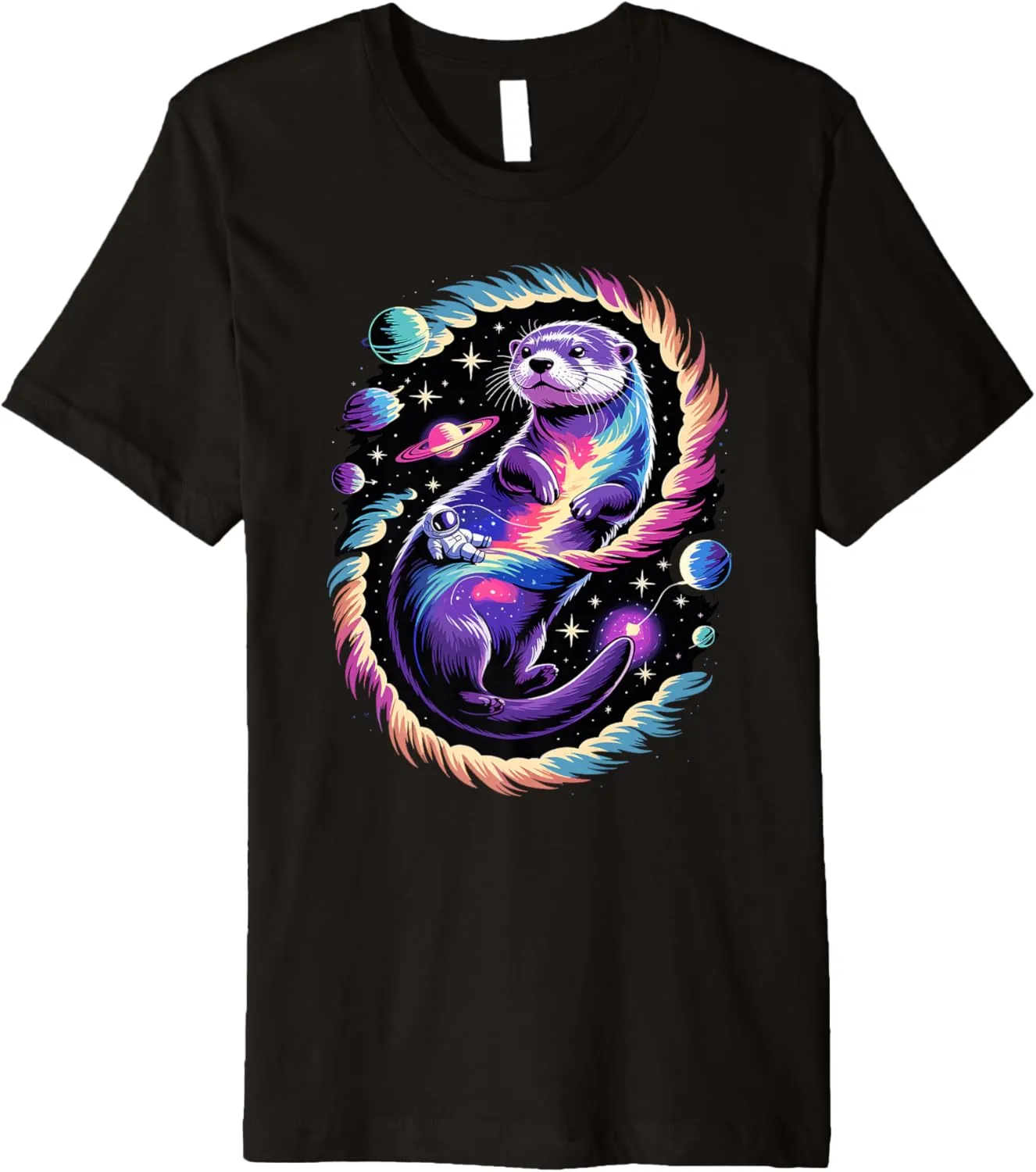 Astronaut Riding Otter Space Stars Galaxy Planets Premium T-Shirt
