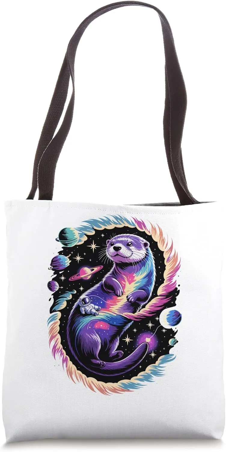 Astronaut Riding Otter Space Stars Galaxy Planets Tote Bag