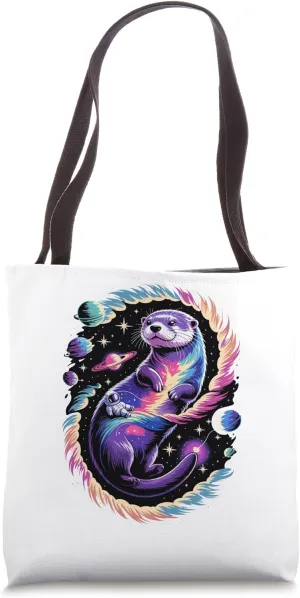 Astronaut Riding Otter Space Stars Galaxy Planets Tote Bag