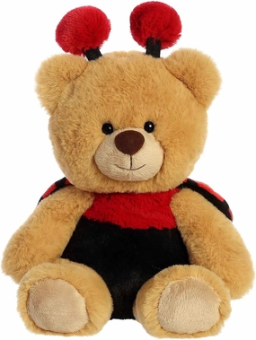 Aurora® Vibrant Spring Ladybug Bear Wanna Be Stuffed Animal - Decorative Charm - Endless Fun - Brown 10 Inches